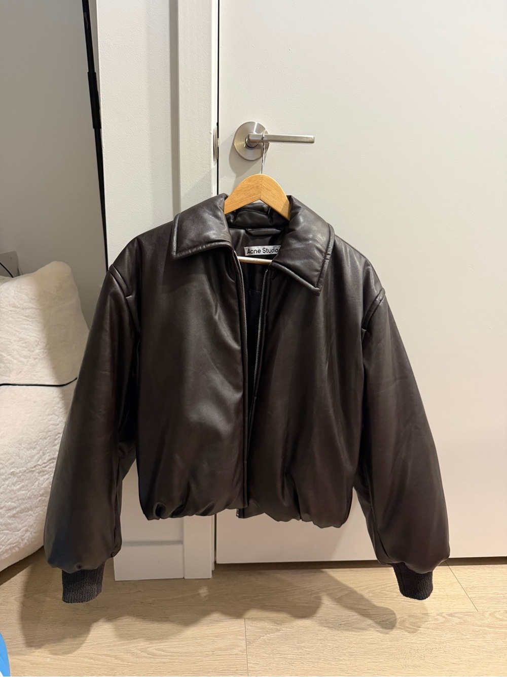 Acne Black Leather Bomber with Boxy Silhouette